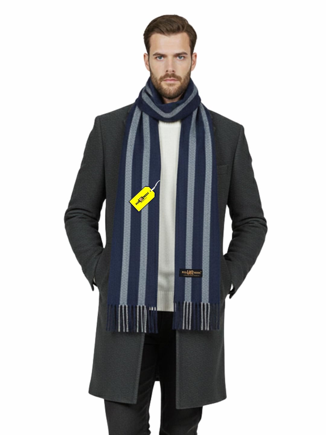 pick ur needs Men's Muffler With Multi Color Strips Design Woolem Blend Fabric Stylish Tussles Ends Muffler For Men - 70 Inches * 11 Inches-picture-9