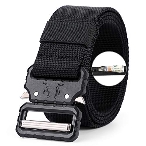 WERFORU Tactical Money Belt with Zipper Pocket, Heavy-Duty Buckle Military Belt,Black,Waist Size 37-41