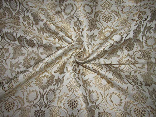 Tissu brocade de soie haute couture ivoire et fils d'or métallisé BRO719B