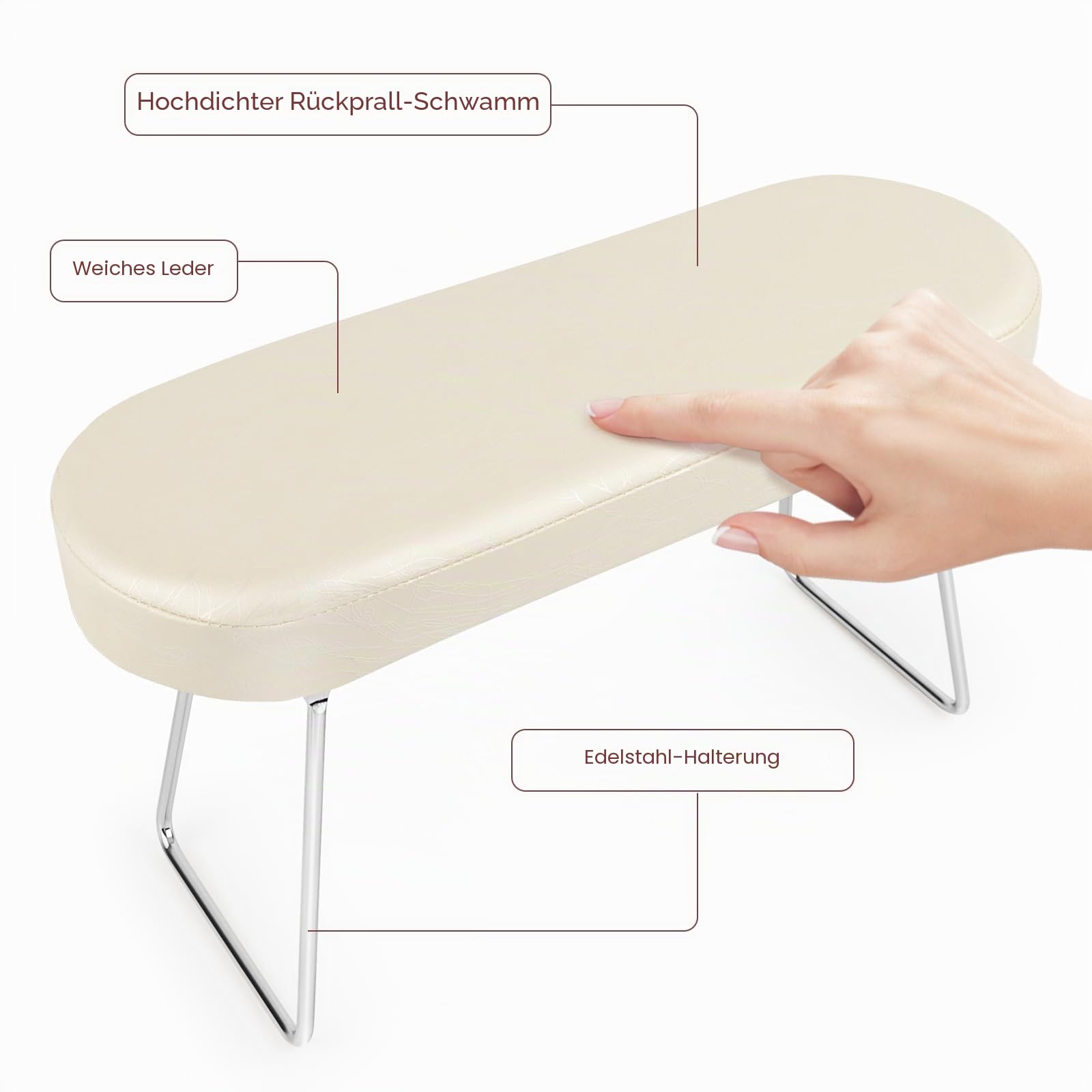 Nagel Armauflage Handkissen, RISVOWO PU Leather Handauflage Kissen Faltbarer,Rutschfeste Maniküre Handkissen,Professioneller Nagelauflage Kissen, Nagel Armlehne Kissen für Fingernägel Zehennägel(Weiß)