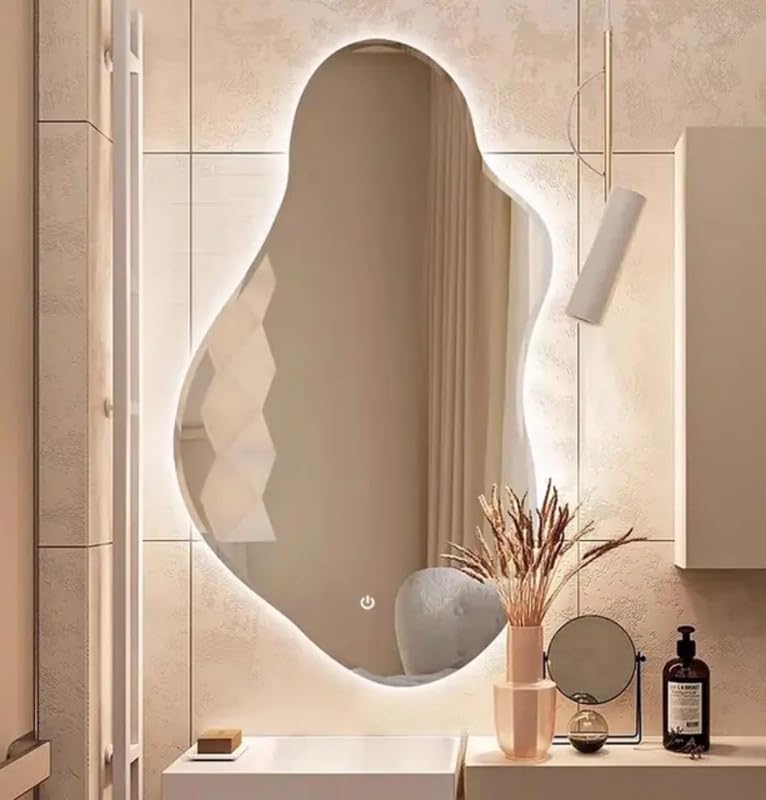MIRROROLOGY INDUSTRY Sleek Aesthetic 18x24 Inch Cloud-Shaped LED Mirror Touch Sensor, Adjustable Brightness, Warm/White/Natural Light Modern Decorative Wall Mirror-image-47