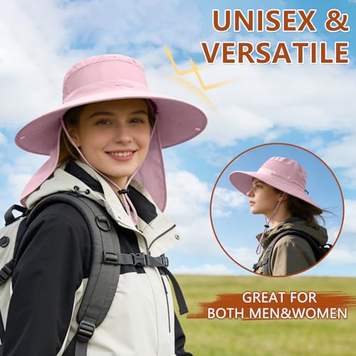 Image of ZOORON Sun Hats for Men Women Fishing Hat with Neck Flap,UPF 50+ Sun Hat Waterproof Wide Brim Bucket Hats for Safari Hiking