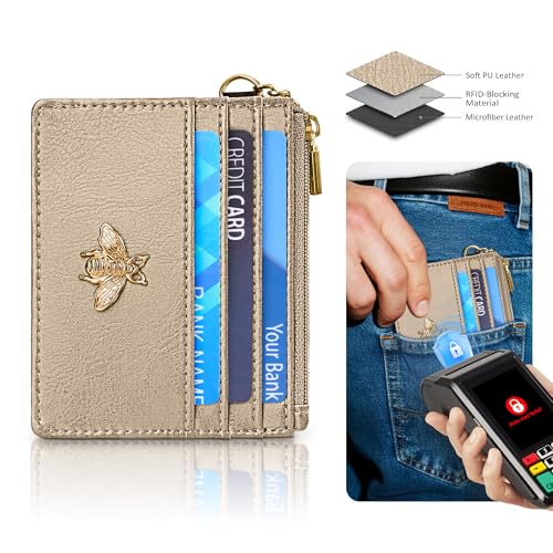 Image of SEAVILIA Card Holder Keychain Wallet for Women with ID Window RFID Coin Purse Bee Gifts Slim Minimalist Small Wallet
