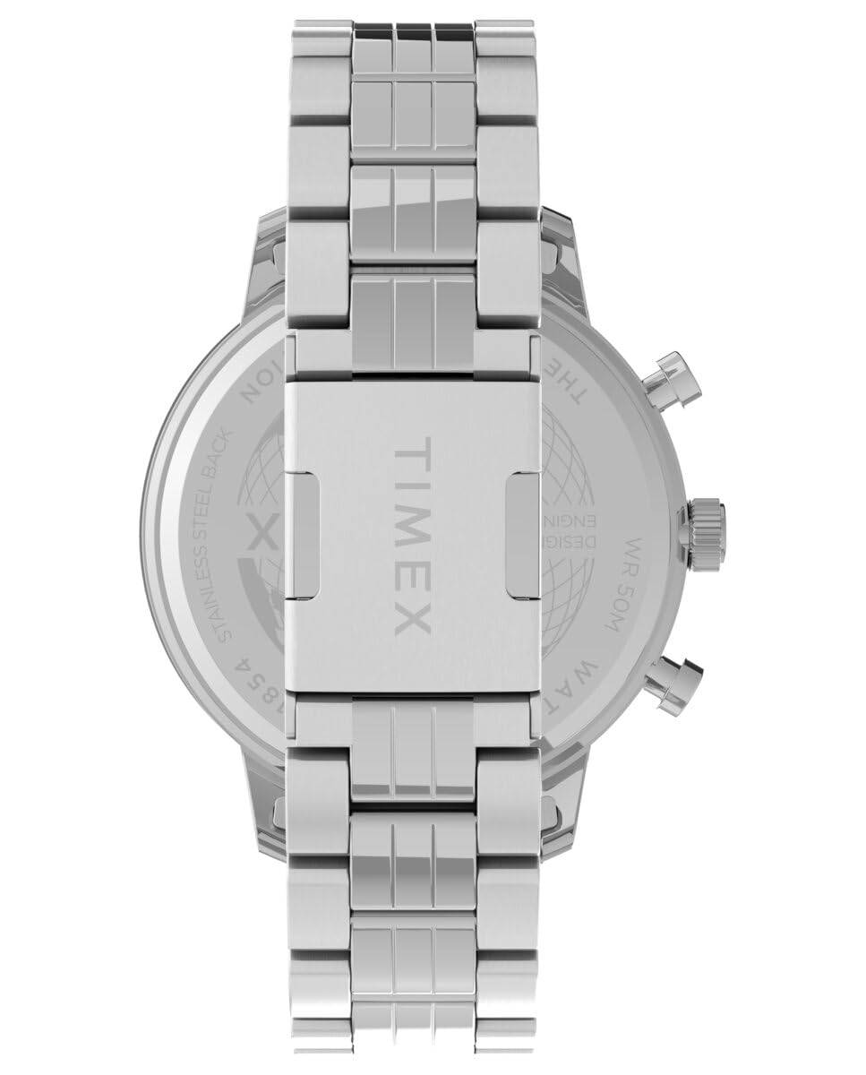 Timex Orologio Trend 45 mm - Cassa argentata con quadrante nero e bracciale in acciaio inossidabile TW2V01600