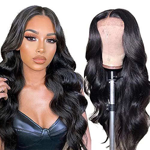 Glueless Wigs Human Hair Pre Plucked Body Wave Body Wave Lace Front Wig Brazilian Hair 4x4 Closure Wigs Human Hair For Black Woman Bleached Knots Natural Hailine 20inch180 Density