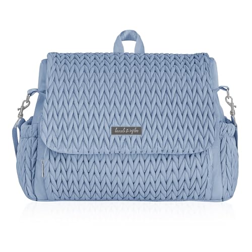 Image of Hannah & Sophia Belle Convertible Baby Diaper Backpack & Bag in Moonmist Blue, Large Size, Dual Sided Water Resistant Changing Mat Included, Detachable Shoulder Straps, Easy To Use