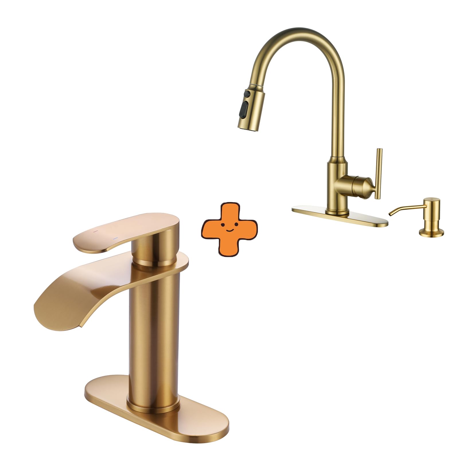 Jnfidosr Gold Waterfall Bathroom Faucet, Bathroom Sink Faucet For 1 Hole Or 3 Holes And Kitchen Faucets With Pull Down Sprayer, Kitchen Faucet With Sprayer