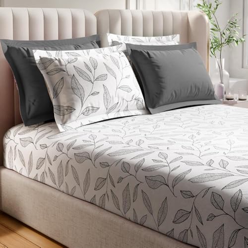 Image of Wakefit Premium 100% Cotton 300 TC Flat Bedsheet with 4 Pillow Covers | King Size (104 x 104 inch) | Kathy