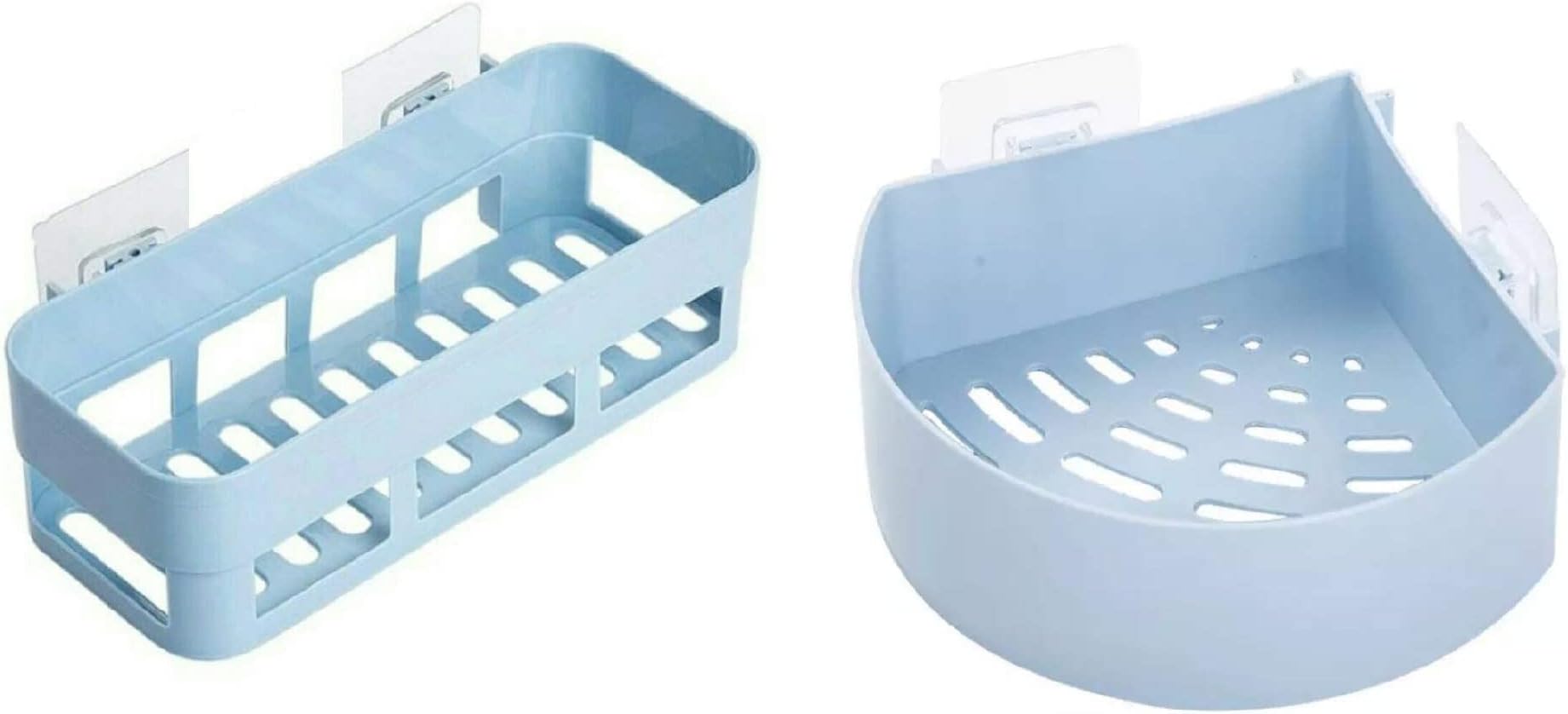 MOHAK Multipurpose ABS Plastic Strong Adhesive Kitchen & Bathroom Wall Bathroom Shelf and Corner Without Drilling Storage Rack (Combo 1+1)