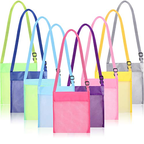Maitys 9 Pieces Colorful Mesh Beach Bags Mesh Bag Mesh Seashell Bags Storage Bag with Adjustable Str - //coolthings.us