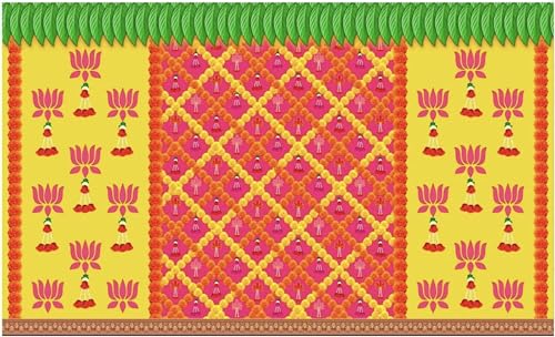 Image of Banana Leaf Decorative Backdrop Cloth for Wedding, Mehndi and Festivals. It's Perfect for Wedding, Party, Newborn Celebration, Haldi, Mehndi and All Other Festive Occasion.(8*5) ft (Design 11)