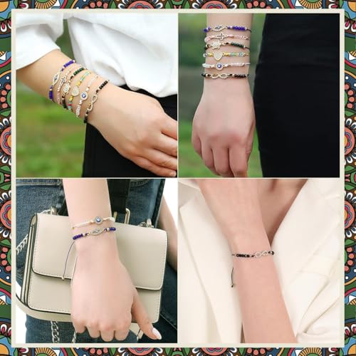 Image of PALAY 12 Pcs Evil Eye Bracelet for Women Girls Rhinestone Charm Friendship Bracelet Matching Beads Bracelets Adjustable Best Friend Couple Bracelets Jewellery Birthday Rakhi Gift for Sister, Brother