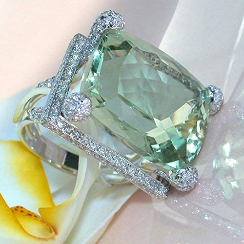 Yuren Elegant 925 Sterling Silver Peridot Ring Engagement Anniversary Jewelry Size6-10 (US code 8)
