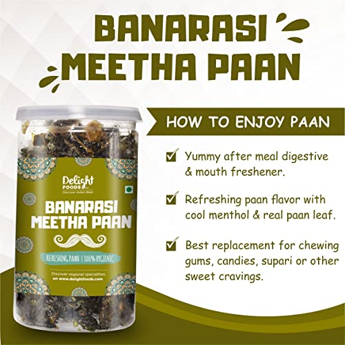 Image of Delight Foods Calcutta Meetha Paan and Banarasi Meetha Paan Mukhwas Mouth Freshener, 200grams(100gm each) |Sweet Paan Hygienically Packed Traditional Mukhwas & Paan | Premium Mouth Freshener
