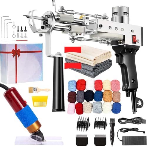BESGEER Rug Tufting Gun Set with Trimmer, Tufting Machine Cut Pile and Loop Pile Start Kit, Pistolet Tufting,Pistolet Touffeter, Kit Pistolet à Touffeter avec Tondeuse