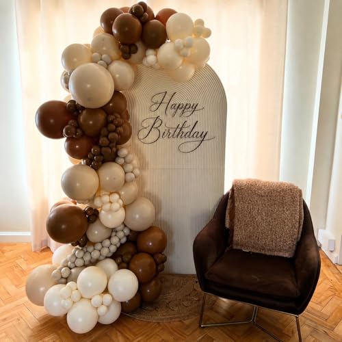 Image of Boho Brown White Nude Balloon Garland Arch Kit 170Pcs, Different Sizes Dark Brown White Sand Neutral Balloons for Bear Woodland Birthday Baby Shower 2026 Graduation Wedding Party Decorations
