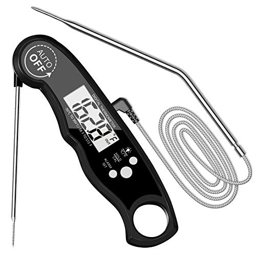 Cooking Thermometer, Digital Meat Food Thermometer, Kitchen Grill Electric Thermometer Internal Meat Thermometer with Alarm Backlight for Grilling Turkey Smoker BBQ Oil Candy Milk (Black)