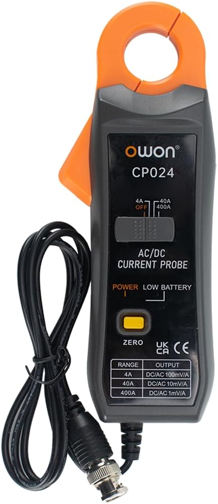 OWON CP024 DC/AC Current Probe for Digital Storage Oscilloscope 4A to 400A 200kHz Bandwidth 23mm Jaw Three-Gear Current Clamp