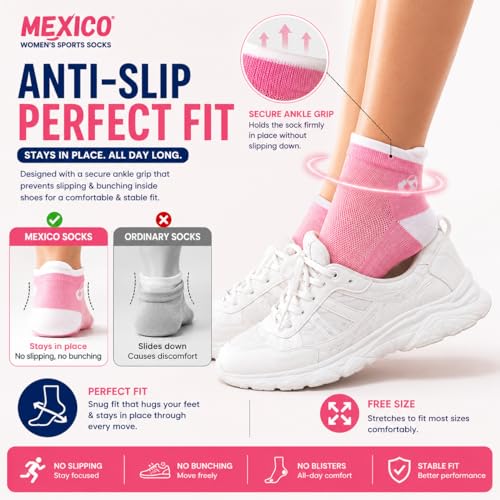 Image of XJARVIS MEXICO Athletic Sports socks for Women & Girls with Soft Cushioned Base, Breathable Net, Sweat Absorbent & Odour Free |Cotton Summer Socks for Women-Ideal for Gym, Running, Travel (Multicolor)
