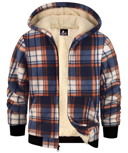 Image of GEEK LIGHTING Boys Flannel Jacket Sherpa Lined Hoodies Zip Up Fleece Plaid Shirt Jackets Winter Outdoor Coat Warm