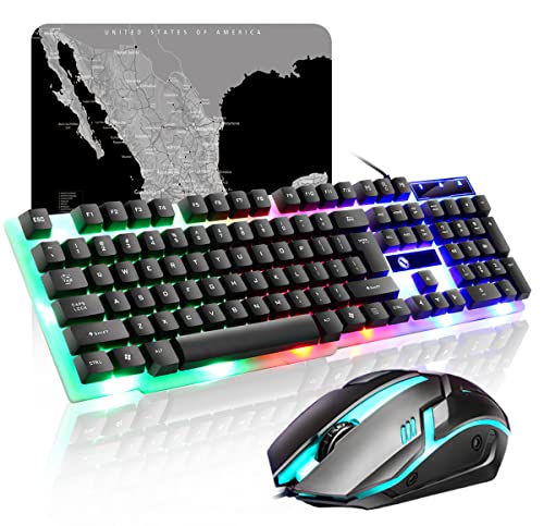 Teclado y Mouse Packs, RGB Teclado y Ratón Gamer con Cable...