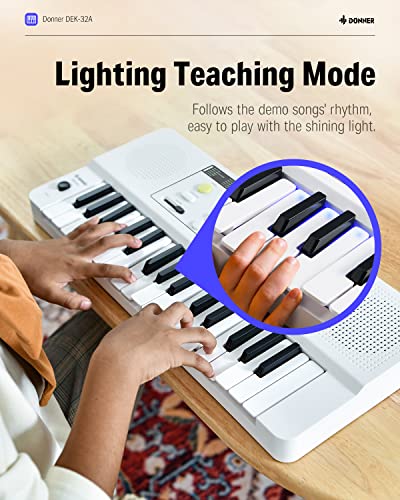 Image of Donner 32 Key Keyboard Piano, DEK-32A Mini Electric Keyboard for Beginners, Small Portable Electric Piano with LED Light Keyboard Teaching Mode, White