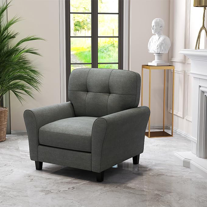 Sillón Diseño Medio Siglo Tela Gris miniatura 3