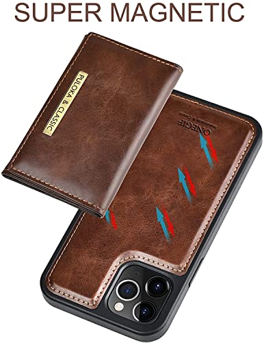 Image of PULOKA for iPhone 12 Pro Max Wallet Back Case - Vegan Leather - Detachable Card Holder Case with Kickstand - Shockproof & Anti Scratch Phone Cover- Raised Edges for 360 Mobile Protection - Brown