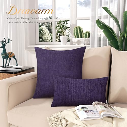 Image of BRAWARM Pack of 2 Bolster Pillow Covers Cases for Couch Sofa Home Decoration Solid Dyed Striped Soft Chenille 12 X 20 Inches Plum Purple