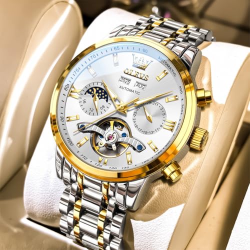 Image of OLEVS Automatic Watches for Men Luxury Skeleton Multi-Function Mechanical Watch Self Winding Date Waterproof Luminous Mens Watch