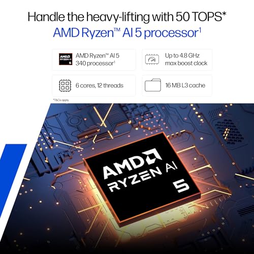 Image of HP Omnibook 5 (Previously Pavilion), AMD Ryzen AI 5 340 (16GB LPDDR5x, 1TB SSD), 2k (1920 x 1200), Touch, 16'' /40.6cm, Win11, M365* Office24, Silver, 1.79kg, ag1045au, FHD Camera, Backlit Laptop