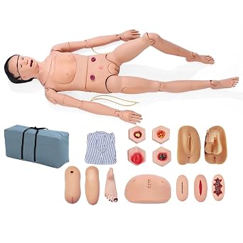 DRXRD Medical Training Mannequin Full Body Nursing Teaching Model 5.25ft with Decubitus Module + Wound Module + Amputation Module + Patient Gown for Basic Nursing Training Teaching Female