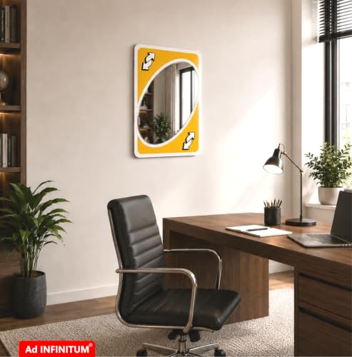Image of AD INFINITUM Multilayer Wooden Wall Art With Mirror Hanging Decor for Contemporary Home, Bedroom, Living Room, Office etc., (UNO Reverse Yellow)