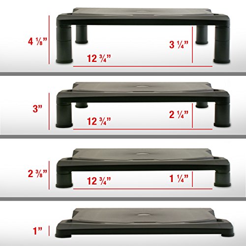 2 Lb. Depot Monitor Stand, Printer Stand with Adjustable 3 Heights Riser, 15.5 x 11.5 Inches, Black Plastic