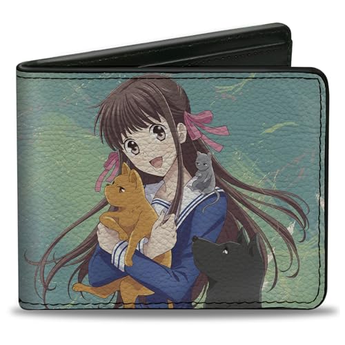 Buckle-Down Crunchyroll Wallet, Bifold, Fruits Basket Kyo Yuki and Tohru with Cat Rat and Dog Pose, Vegan Leather