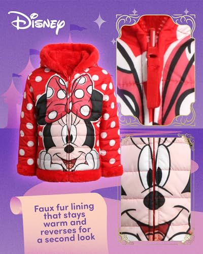 Disney Toddler Girls Winter Coat - Reversible Quilted Hooded Puffer Jacket - Insulated Faux Fur Lined Jacket for Girls (2T-8)3
