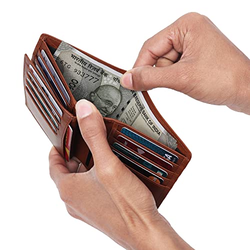 Image of TANSTITCH Men's Genuine Leather Wallet | RFID Blocking Wallet for Men | 16 Card Slots, 1 ID Window | Large Capacity Card Holder Wallet for Men (Hold 30 Currency Notes) (TAN)