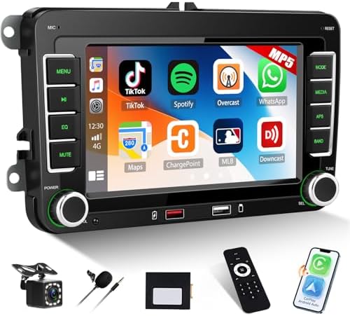CAMECHO MP5 Car Stereo for Volkswagen VW Beetle 2012-2015 Car Radio with Wireless CarPlay Android Auto, 7 inch HD Touchscreen Head Unit with Bluetooth, AM/FM/RDS Radio, Mirror Link, Backup Camera
