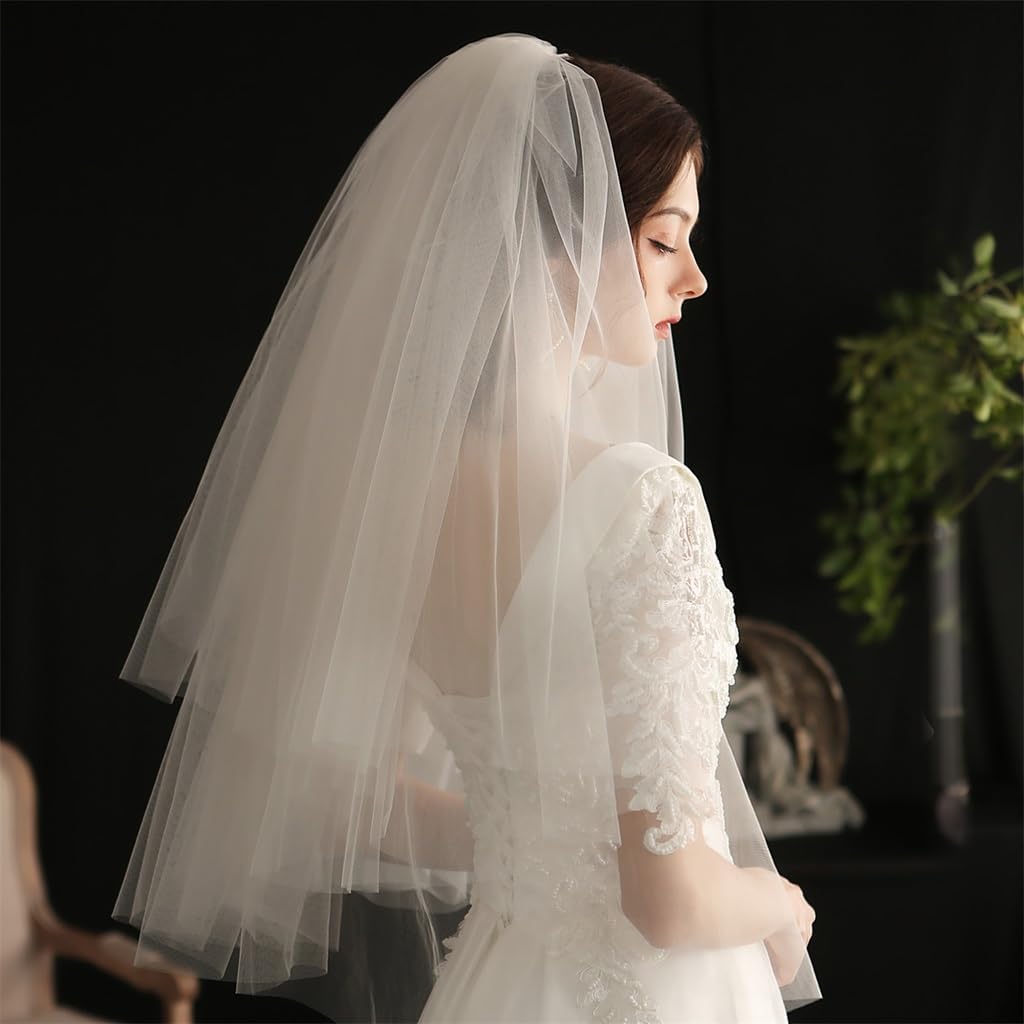 European and American Layer Bridal Headdress Retro White Mid Length Super Immortal Wedding Veil