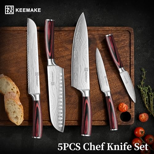 Image of KEEMAKE 5 Pieces Kitchen Knife Set, Professional Ultra Sharp Chef Knife Set
