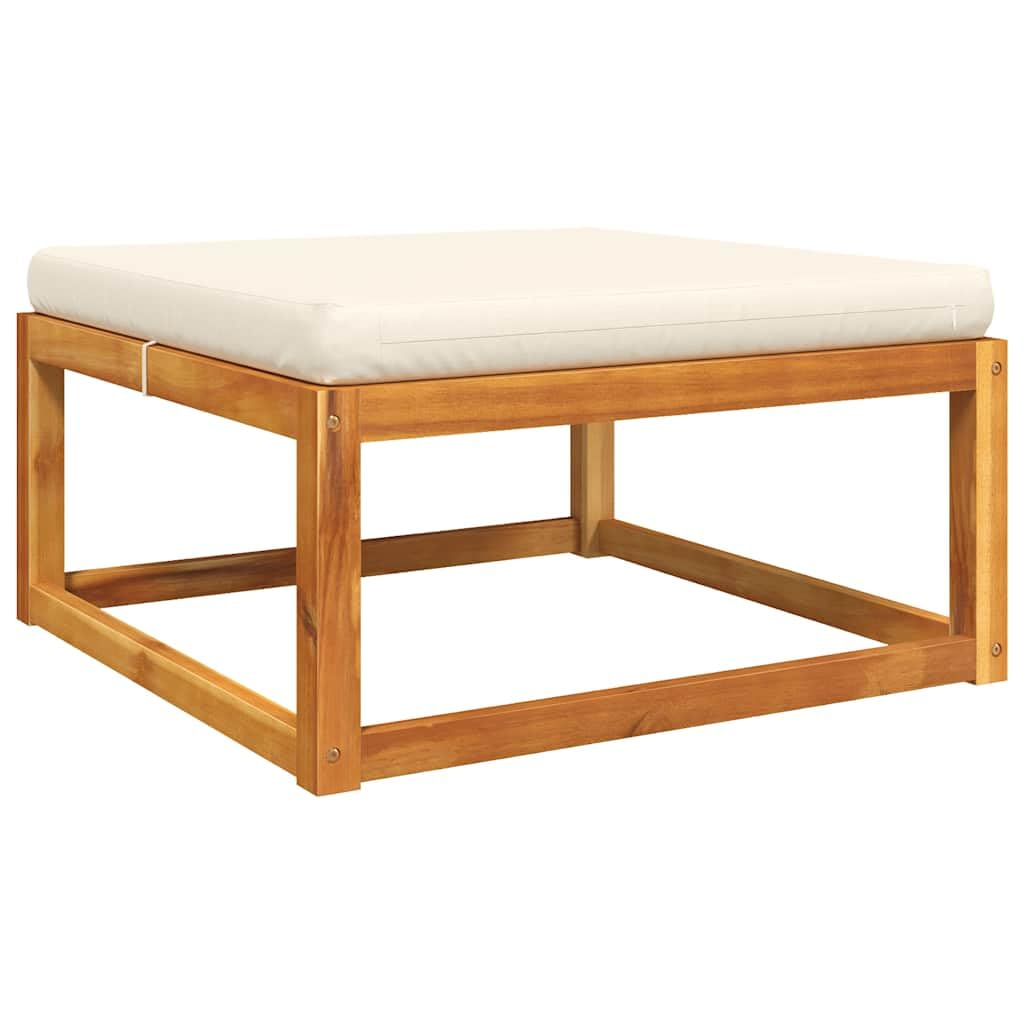 Taboret ogrodowy z poduszką z litego drewna akacjowego, 65 x 65 x 29 cm, do użytku na zewnątrz, do ogrodu, na taras, balkon, ze zdejmowaną, nadającą się do prania tapicerką, odporny na warunki