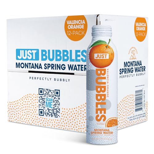 Image of JUST Bubbles Valencia Orange- Pure Premium Sparkling Spring Water in a Fully Recyclable Reusable Eco-Friendly Bottle - 100% Mountain-Sourced Carbonated Water with Naturally Occurring Minerals, 16 Fl
