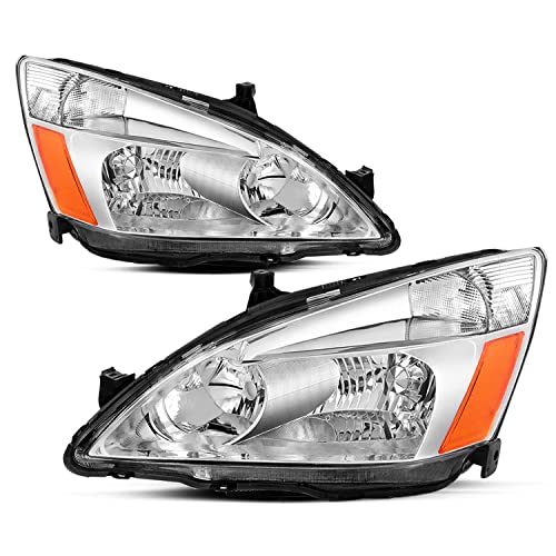 JSBOYAT Headlight Assembly Replacement for 2003-2007 Honda Accord Halogen Headlamp Chrome Housing...