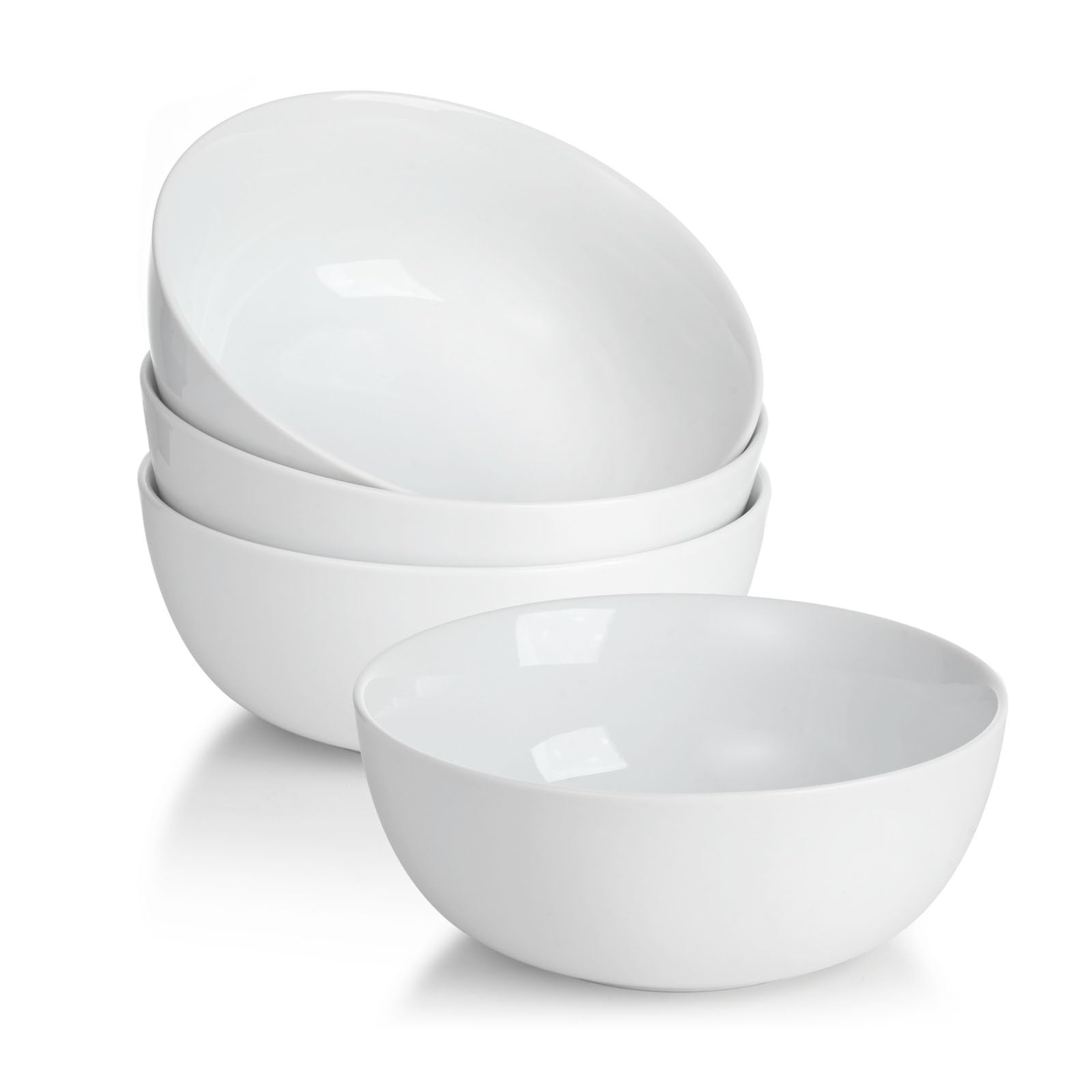 Miicol Ensemble de 4 Bols à Petit-Déjeuner en Céramique, Bols à Soupe Blancs 600 ml, Bols Empilables de 15 cm pour Céréales, Idéals pour Desserts, Salades, Riz ou Fruits