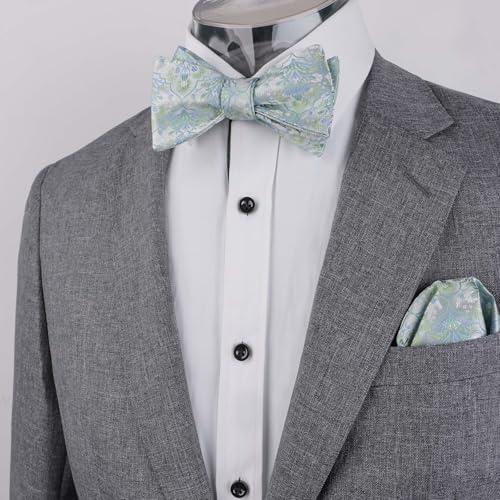 Image of Alizeal Mens 2pcs Floral Pattern Bow Tie Set | Self-tied Pocket Square Colorful Perfect for Weddings Proms Business