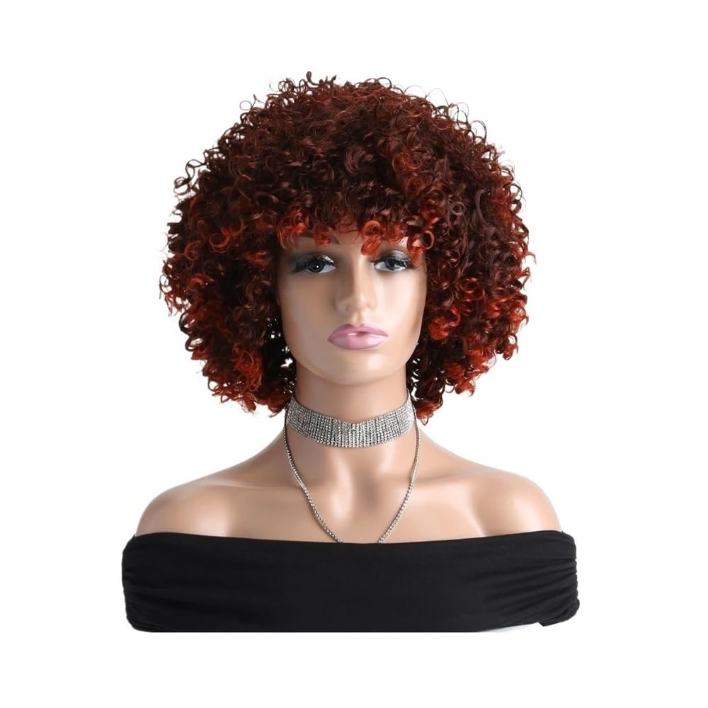 Parrucca sintetica afro rossa da 12 pollici con frangia rimbalzante soffice 250 g Aspetto naturale