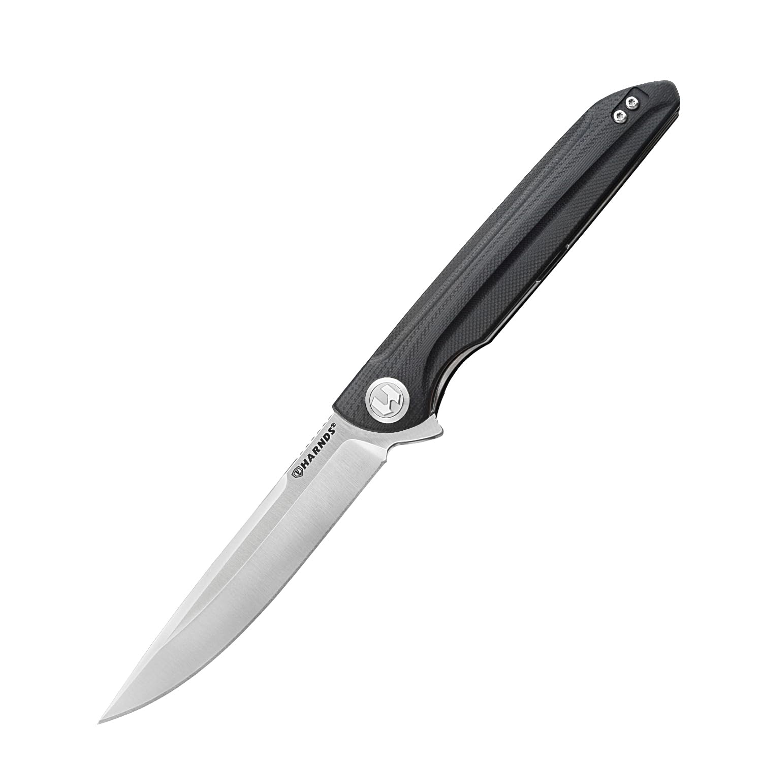 Harnds Cuchillo plegable para exteriores Assassin Sandvik 14C28N Cuchillo de caza para camping con mango G10 Acabado de la hoja satinado Cuchillo plegable (Negro y satinado/Schwarz+Satin)