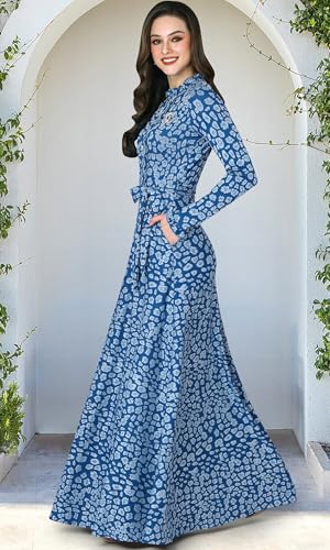 Image of KOH KOH Womens Long Sleeve Elegant Pockets Fall Winter Evening Maxi Dress