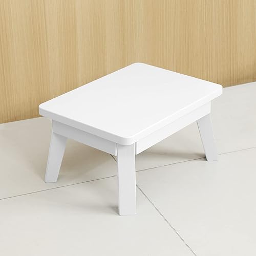Miniatura 8 de HOUCHICS Taburete blanco de un solo paso para adultos y niños, taburete de madera para cocina, baño, dormitorio