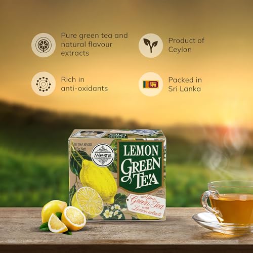 Image of Mlesna Lemon Green Tea 100g | 50 Foil-Wrapped Tea Bags | Pure Ceylon Green Tea | Rich in Antioxidant | Imported from Sri Lanka